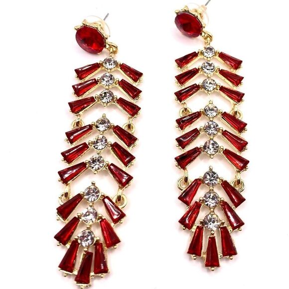 Long gold red crystal drop dangle earring - Picture 3 of 5